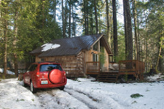 Truck and log cabin