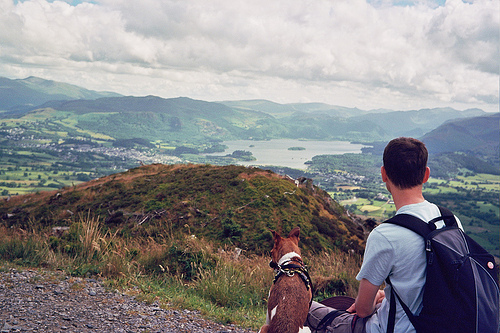 Richard and Skitters look down over Derwentwater