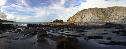 Panorama of beautiful beach at Traeth Llyfn, Pembrokeshire