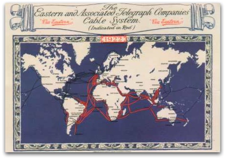 The Eastern and Associated Telegraph Companies Cable System - with Via Eastern in red