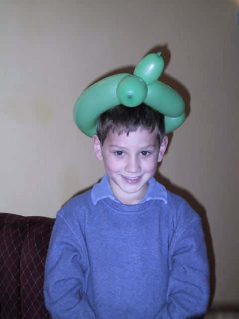 Alex models the balloon hat