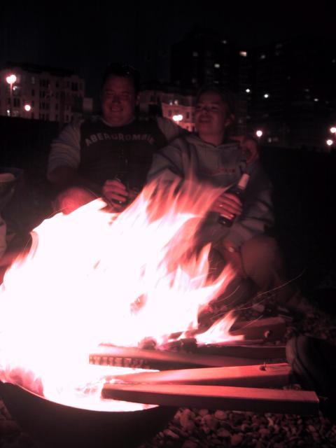 Jeremy and Kirsty and a bonfire
